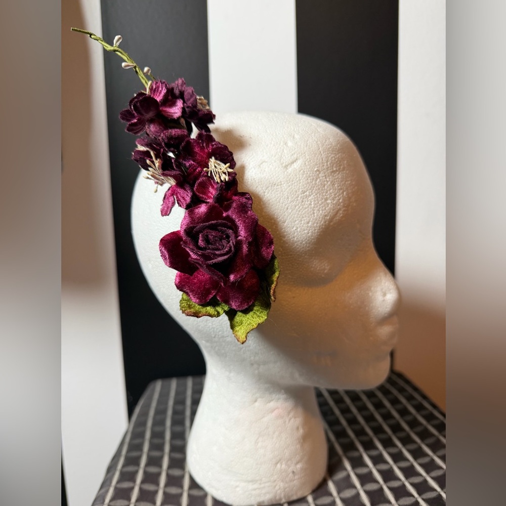 NWOT Velvet Burgundy Floral Hair Clip